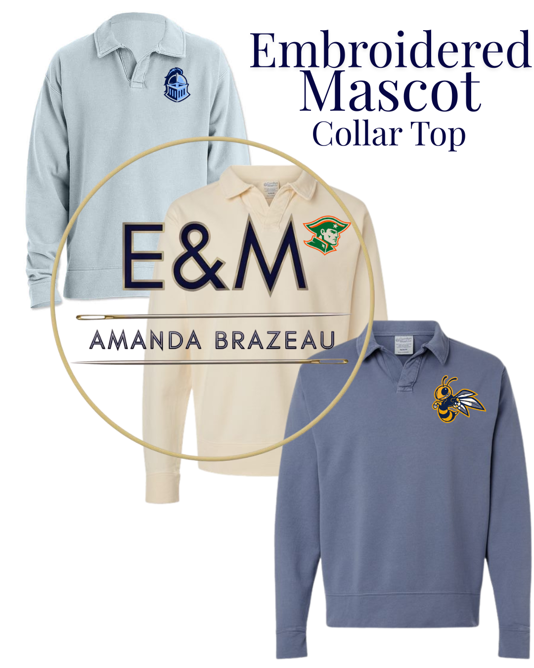 Embroidered Mascot Collar Sweatshirt