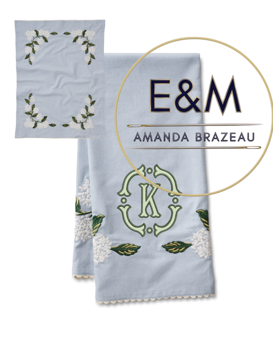 Hydrangea Embroidered Tea Towel