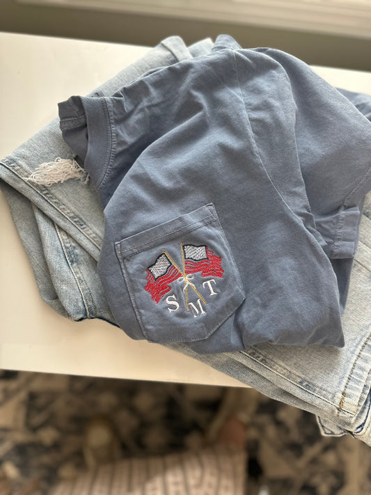 All American 🇺🇸 Monogram- Pkt Tee