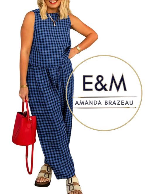 Sleeveless Gingham Top and Wide-Leg Pants Set